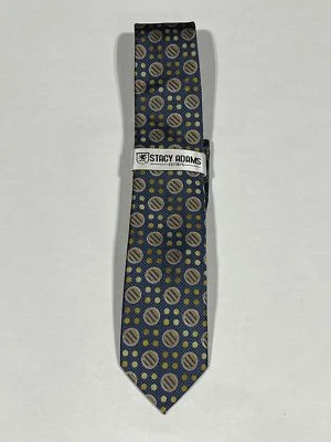 Mens Stacy Adams Blue Button Pattern Tie With Matching Pocket Square NEW - Image 1 of 3