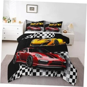 Sports Car Comforter Set Size, Red and Yellow Racing Car Queen C-race Car 01 - Picture 1 of 7