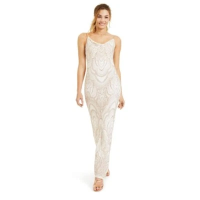 JUMP APPAREL Womens Juniors Spaghetti Strap Formal Gown Dress Ivory/Pink 3/4 New - Image 1 of 4