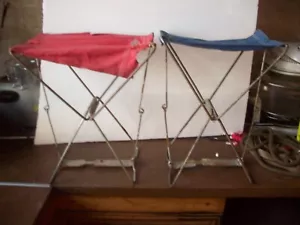 Vintage Paar klappbarer Camping / Angelhocker Stuhl restauriert rot blau - Bild 1 von 9