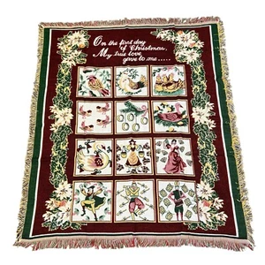 Vintage Beacon 12 Days Of Christmas Tapestry Fringe Throw Blanket 50 X 60 in - Picture 1 of 9