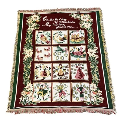Vintage Beacon 12 Days Of Christmas Tapestry Fringe Throw Blanket 50 X 60 in - Image 1 of 4
