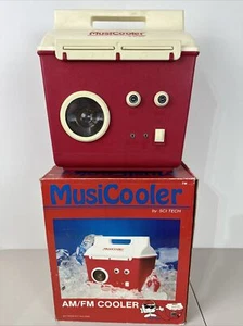 Vtg Musicooler by Sci Tech Vintage Red White Lunch Cooler AM FM Radio With Box - Picture 1 of 7