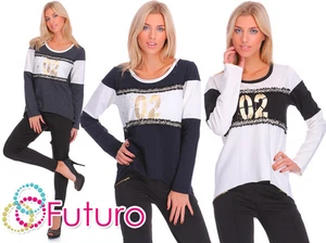 Damen Asymmetrisches Oberteil Langarm Pullover Pulli Bluse Sweat Größe 8-14 FC2086 - Bild 1 von 1