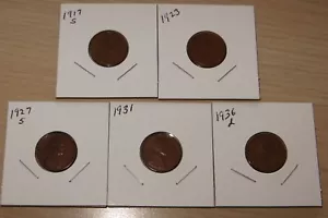 5 Wheat Pennies 1917-1936 (4P6-10) Vintage Wheat Pennies Add to Your collection - Picture 1 of 4