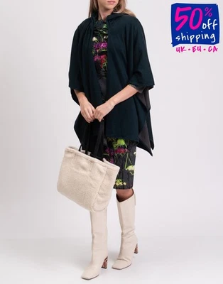 RRP €651 MAJESTIC FILATURES Merino Wool Knitted Cape Coat Size 1 S Green Hooded - Image 1 of 3