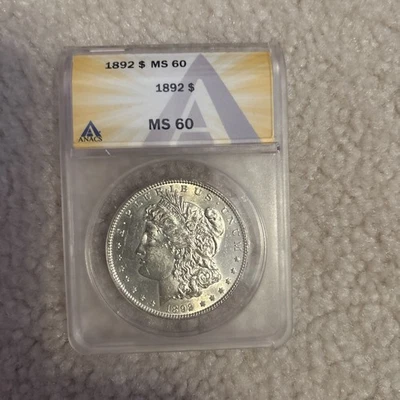 1892-P Morgan Silver Dollar $1 Coin ANACS MS-60 - Image 1 of 2