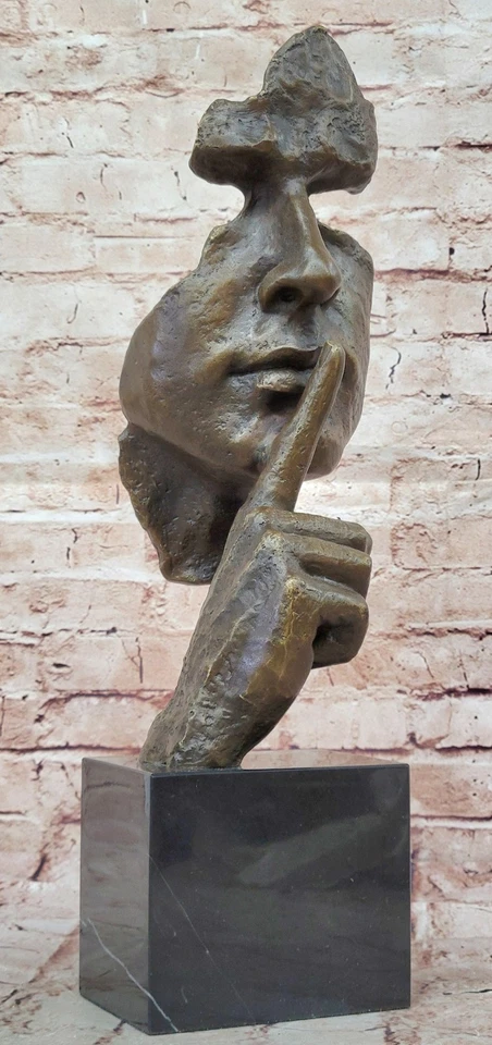 Signed Salvador Dali Abstract Man Hush Up Bronze Sculpture Modern Art Figurine - Image 1 of 4
