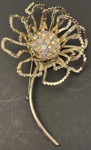 Broche Flor Estrás Coro AB De Colección Tono Dorado Esculpido Pétalo Pin Pat Colgante - Imagen 1 de 9