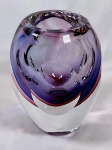 FLAVIO POLI for SEGUSO Murano Sommerso Art Glass Cut Facet Cased Vase 5” - Picture 1 of 24