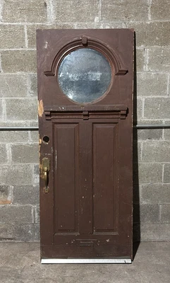 ~ PUERTA ANTIGUA ORNAMENTADA VIDRIO REDONDO EN LA PARTE SUPERIOR ~ 31,75 X 78,5 TOFANI ~ SALVAMENTO Foto 1 de 4