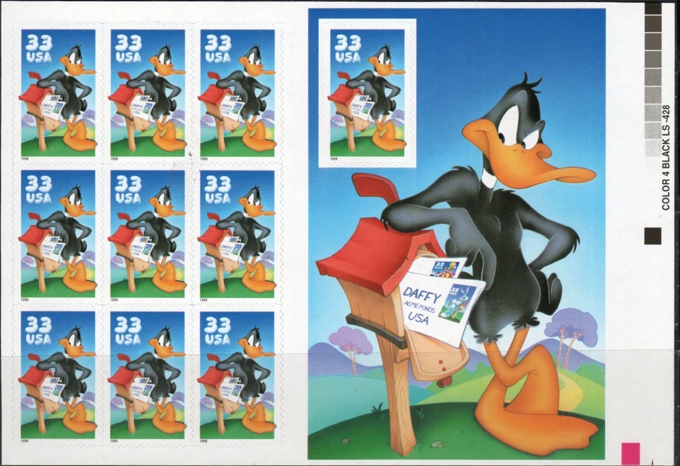 US Scott #3306, "Daffy Duck" pane of 10, MNH from Press sheet - Image 1 of 1