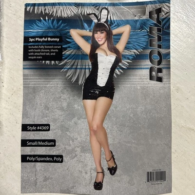 Playful Bunny Costume Sexy Corset Ears Tail Shorts Size S/M Small Medium Roma - Image 1 of 4