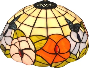 Tiffany Lamp Shade, Butterfly & Flower Design, Stained Glass 30 X 16cm NoBeiYi - Picture 1 of 6