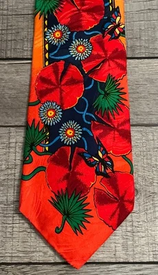 Corbata de seda Rush Limbaugh No Boundaries roja floral almohadilla de lirio mariposas cadena dorada Foto 1 de 4