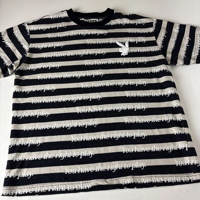 Playboy Hombre L Camiseta Rayas Manga Corta Logo 100% Algodón Derecho a Jugar Foto 1 de 4