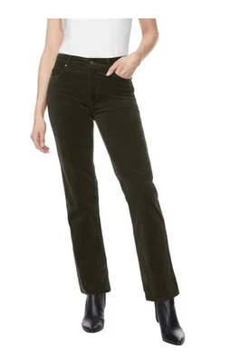 Pantalones Buffalo para mujer verde pana pierna recta elásticos 5 bolsillos trabillas para cinturón Foto 1 de 4