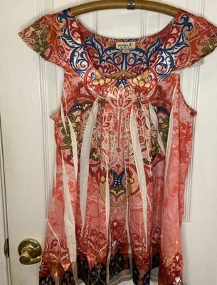 Top de gasa One World para mujer L rosa y naranja adornado sin mangas usado en excelente estado Foto 1 de 4