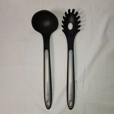 Lot of 2 Calphalon Nylon Kitchen Utensils Ladle & Pasta Fork Salad Server Gray - Image 1 of 4