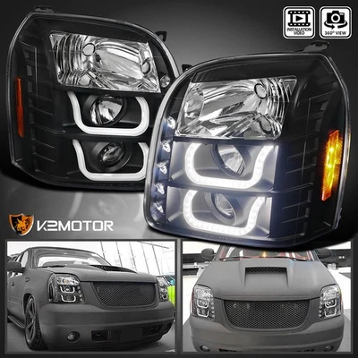 Fits 2007-2014 GMC Yukon XL Denali Black Halo Projector Headlights LED Bar Lamps Foto 1 de 4