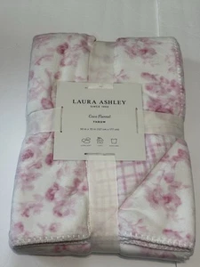 Laura Ashley Pink Floral Reversible Coco Flannel Blanket NEW - Picture 1 of 2