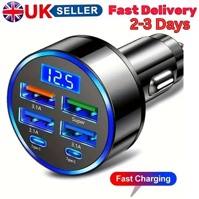 Fast Car Charger Adapter 4USB+2Type C Lighter Socket Adapter For Iphone Samsung - Image 1 of 4