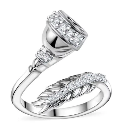 Moissanite 0.30 ctw Bypass Ring in Rhodium Over Sterling Silver Size 8 - Image 1 of 4