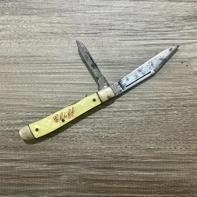 Navaja de Bolsillo Plegable Vintage ULSTER Dogleg Jack Mango de Perla Imitada “Acantilado” EE. UU. Foto 1 de 4