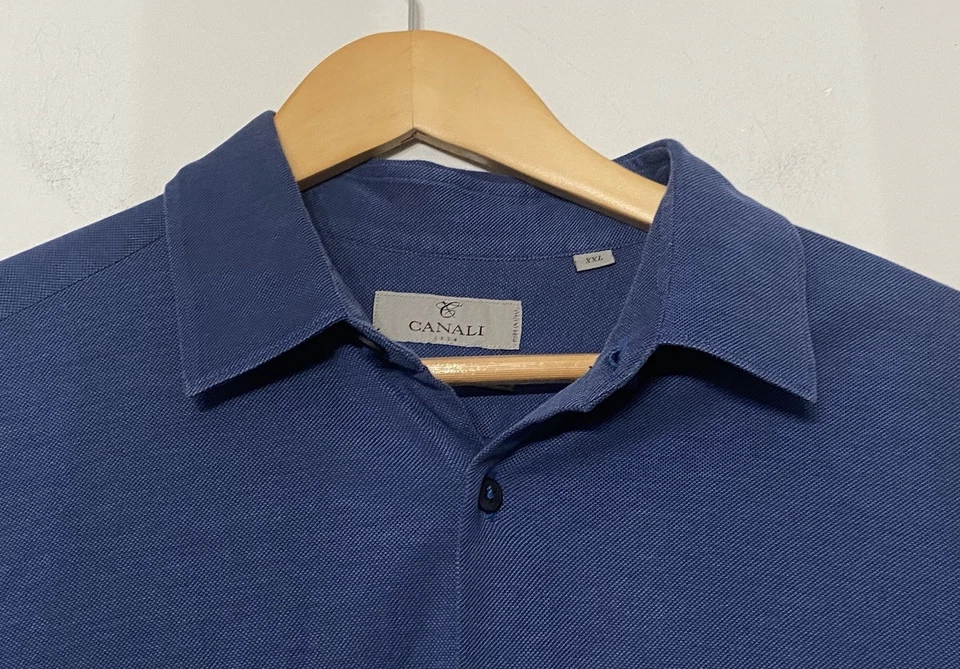 Рубашка на пуговицах мужская Canali Black Edition XXL синяя с длинным рукавом геометрическая Италия - Изображение 1 из 4