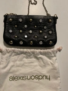 Alexis Hudson Women Black Leather Crossbody Bag With Rhinestone Accents - Picture 1 of 8
