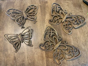 Vintage MCM Homco Butterfly Wall Decor Faux Brown Wicker Set of 4 7537 USA Boho - Picture 1 of 11