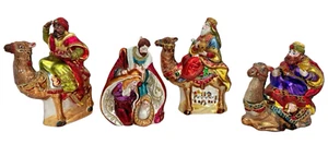 Set Weihnachten Krippe Jesus 3 Weise auf Kamelen mundgeblasene Glas Ornamente Set-EUC - Bild 1 von 7