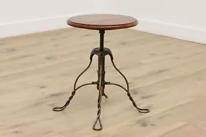 Victorian Antique Adjustable Oak & Steel Legs Piano Stool #53920 - Picture 1 of 12