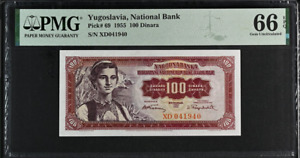 Yugoslavia 100 Dinara 1955 P 69 Gem UNC PMG 66 EPQ