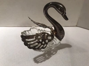 Swan Salt Cellar Vintage Silver Plated Crystal Glass Marked Italy Pre-Owned Used - Picture 1 of 8