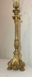 LARGE antique hand carved ornate gilt wood Italian electric table lamp light . - Picture 1 of 15