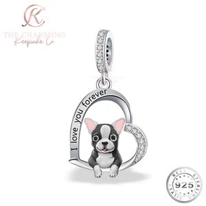 Ciondolo cane Boston Terrier I Love You Forever originale argento sterling 925 - Foto 1 di 4