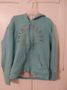 Justice 'Think Happy Thoughts' Aqua Hoodie, Size 5 Girls - Picture 1 of 4
