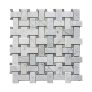 Piastrella Semplice - Piastrelle Mosaico Marmo Collezione Tessuti Cesto Carrara Bianco + Grigio Punto - Foto 1 di 3