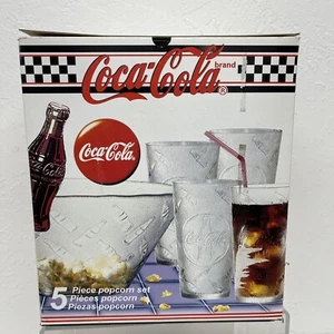 Vintage Coca Cola 5-teiliges Snack-Set Popcorn Schüssel und 4 20 OZ Gläser - Bild 1 von 4