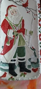 Fitz & Floyd 2012 Winterberry Santa Cardinals länglich Weihnachten Serviertablett - Bild 1 von 6