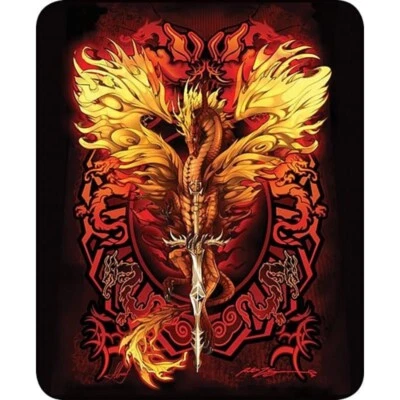 60x80" Red Flame Blade Fantasy Dragon Mink Faux Fur Twin Full Size Throw Blanket - Image 1 of 3