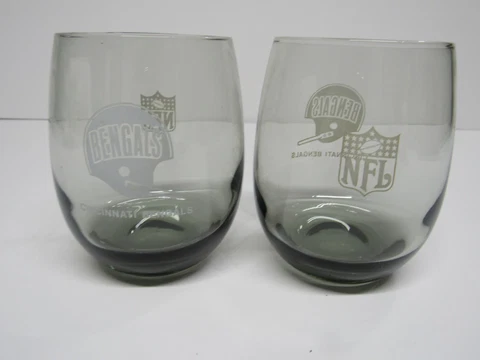 Vintage NFL Cincinnati Bengals 2 Smoked Rocks Whiskey cocktail Glass Rolly Polly Cover