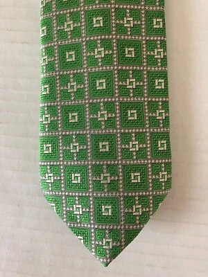 Corbata para hombre Clericci corbata poliéster verde blanco cuadrados geométricos tejida Foto 1 de 4