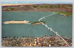 San Francisco Bay Bridge Showing Treasure Island Aerial California CA Postcard - Picture 1 of 2