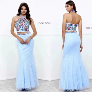 Neu mit Etikett Nox Anabel - 8262 zweiteiliges besticktes Meerjungfrau formelles Ballkleid, L, XL, blau - Bild 1 von 5