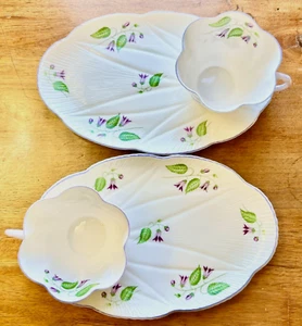 2x Shelley Bone China CAMPANULA Dainty Shape Teacup/Oval Snack Tray Set _EUC - Picture 1 of 10