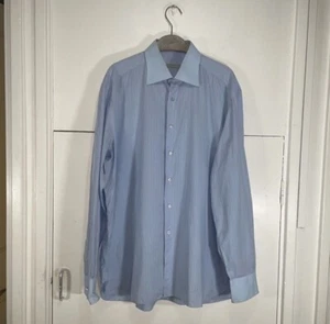 Stefano Ricci Shirt Light Blue Vertical Stripe Button Cuff Long Sleeve Size 17.5 - Picture 1 of 6