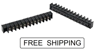 (2x) 12 Position - 15A - 300V - .375" Pitch  Long PC Pin  Barrier Terminal Block - Image 1 of 2