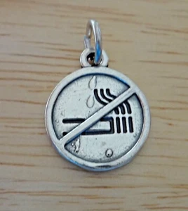 Sterling Silver 15mm Do Not Smoke No Smoking Sign Cigarette with Line thru Charm - Picture 1 of 1